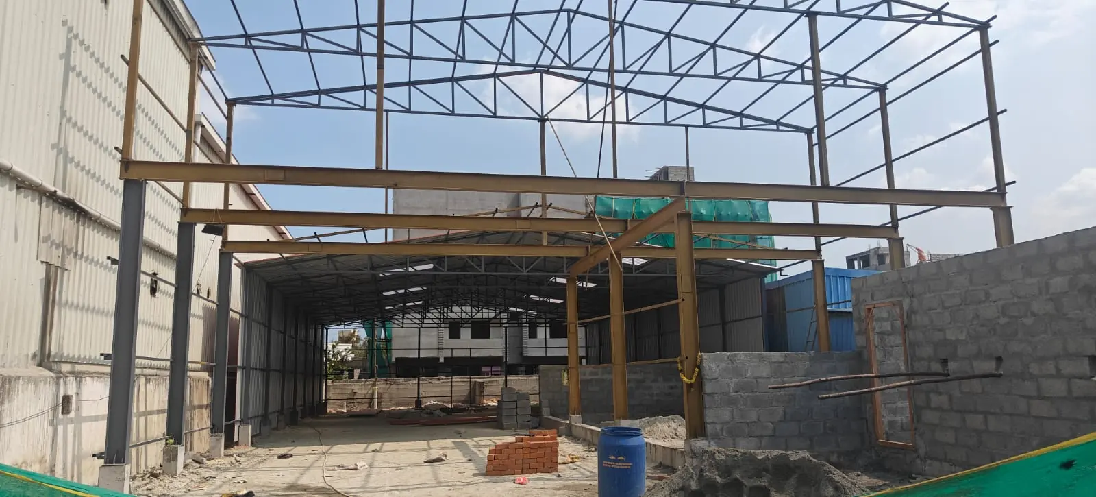 Kundrathur PEB project front shed structure progress