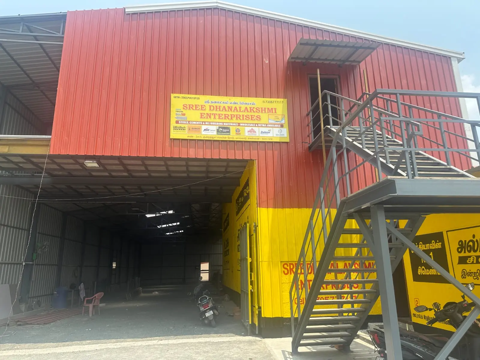 Kundrathur PEB project completed warehouse exterior with stair access